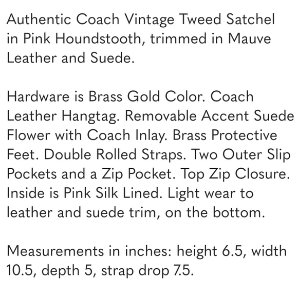 Vtg COACH Limited Edition Hamptons tweed Houndstooth Satchel RARE - Picture 15 of 15